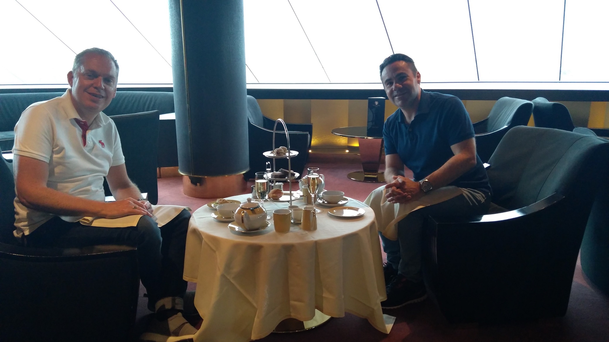 My partner and I having afternoon tea in the Yacht Club on MSC Meraviglia