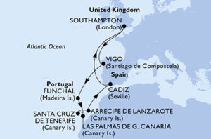 MSC Virtuosa cruise from Southampton itinerary